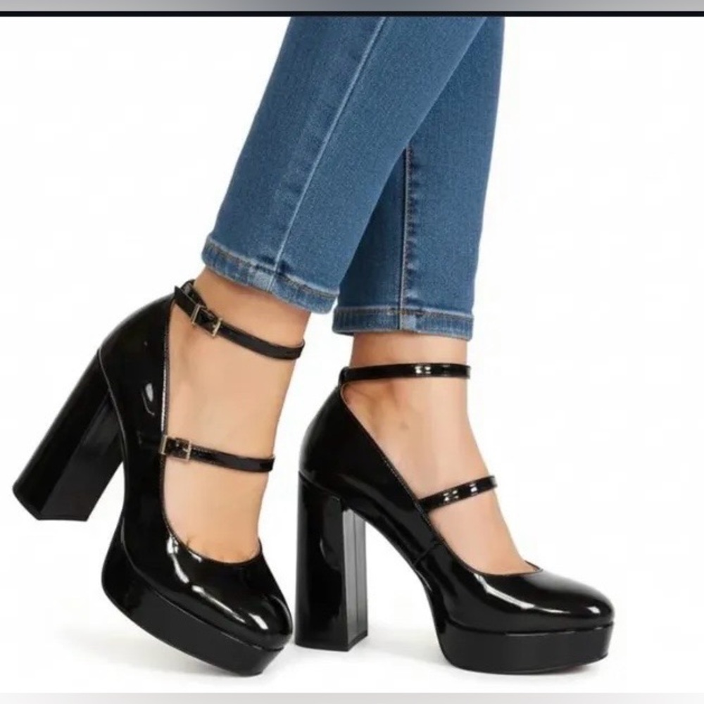 Jessica Simpson Kenyon Mary Jane Platform Chunky Heels Patent Size 7